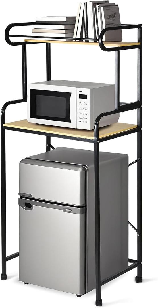 CroBlissful Tier Mini Fridge Stand with Storage with Wheels, Microwave Stand with Storage, Multi Purpose Organizer Shelf for Dorm, Kitchen, and Office(Black,27.56" l X 17.72" w X 64.18" h)