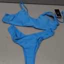 SherryDC Women's Solid Scoop Neck Push Up Padded Brazilian Thong Bikini Swimsuit Bathing Suit (Lake Blue)