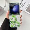 UEEBAI Wave Butterfly Case for Samsung Galaxy Z Flip 5/Z Flip 6/Z Flip 7 FE 5G Case, Pretty Bling Star Butterfly Cute Shiny Glitter Phone Cover Bling Clear Cover Curly Shockproof Girly - Green