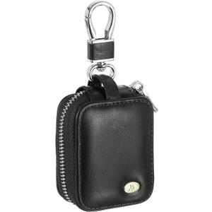 HARFINGTON Earbuds Cases, Earphone Case Holder, PU Leather Ear Buds Case Zipper Organizer Small with Mesh Pocket for USB Cable, Wireless Wired Earphones, Black