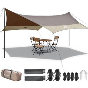 Forceatt 12x14FT Waterproof Camping Tarp with 2 Poles, Sun Shelter for Car, Tent, Hammock in Camping, Hiking, Backpacking, Garden and Traveling