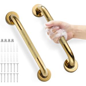 Grab Bars for Shower, Zynuhmo 2 Pack 12 Inch Anti Slip Stainless Steel Bathroom Safety Shower Grab Bar Handrails for Handicap Injury Pregnant Senior Assist Shower Handles(Titanium Gold, 1" Diameter)