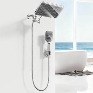 XXL 12.2" Rain Shower Head with Handheld Spray Combo, High Pressure Rainfall Shower Head, Height Adjustable Dual Shower Head, Luxury Waterfall Showerhead Bathroom