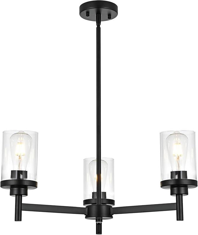 QueeuQ 3 Lights Modern Dining Room Chandelier Light Fixtures,Brushed Nickel Farmhouse Chandelier for Dinging Room,Kitchen Chandeliers Over Table for Kitchen Island Foyer Hallway
