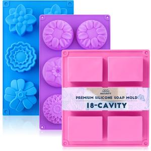 HKNMTT Square Flower Rectangle Bar Molds Silicone, 7 Shapes for Chocolate Soap Making Shower Steamer Homemade Bath Bomb Lotion Shampoo Bar Dessert DIY Set Non-stick Craft Food Grade 3 Pack