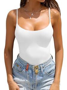 Jar of Love Women's Double Lined Spaghetti Scoop Neck Tank Tops 2025 Adjustable Cute Summer Sleeveless Tops, L, White