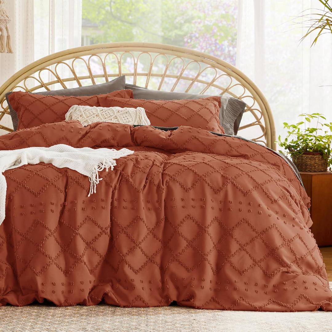Bedsure Boho Duvet Cover Queen Size - Terracotta Breathable & Soft Boho Bedding, Machine Washable Comforter Cover for All Seasons, Includes 1 Duvet Cover 90"x90" with 2 Pillow Shams & Zipper Closure