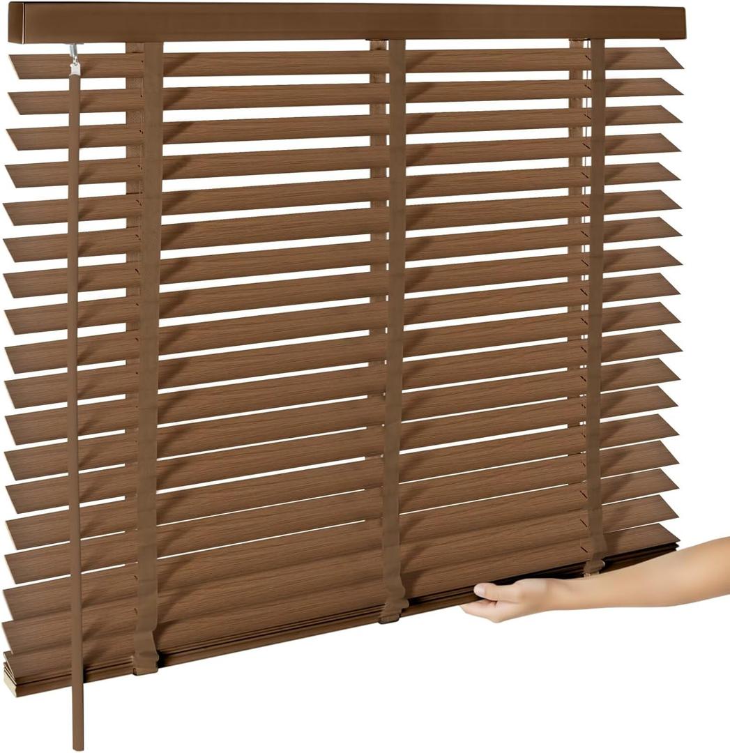 2" Cordless Real Wood Blinds for Indoor Windows, Rose Wood, 36" W x 64" H