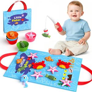 Envyvip Toddler Toy Montessori Toys for 1 Year Old Baby Boy Girl Birthday Gift, 22pcs Cloth Fishing Game Learning Toys for Toddlers 1-3 - Counting, Color Sorting, Fine Motor Skills 6-18 Months Babies (Blue)