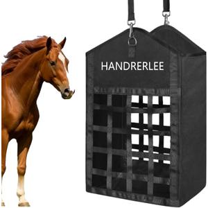 Hay Bags for Horses, 1PCS Slow Feed Hay Bags for Goats, Sheep, Donkey, Two-Sided Premium Oxford Hay Feed Bags and High Strength Metal Clasp, Easy to Hang with Adjustable Strap(Black, Large 1 Pack)