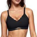 Vertvie Bras for Women Wireless Comfortable Push Up Bra Scalloped Seamless Full Coverage No Underwire Supportive T Shirt Bras (X-Large, Black)