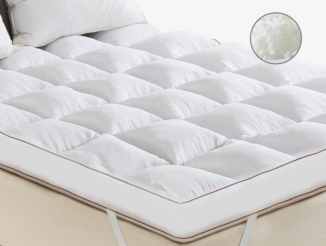 WhatsBedding 4 Inch Memory Foam Mattress Topper King Size, Supportive Fluffy Shredded Memory Foam Filled Pillow Top, Extra Soft Bed Topper for Back Pain Relief, 78x80 Inch (White)