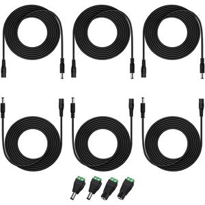 6PCS 10FT(3m) 12V DC Power Extension Cable with Power Jack Adapter Connectors(2 x Male + 2 x Female) 5.5mm x 2.1mm DC Power Adapter Extension Cord and Cable Wire Ends Plug HE016-6