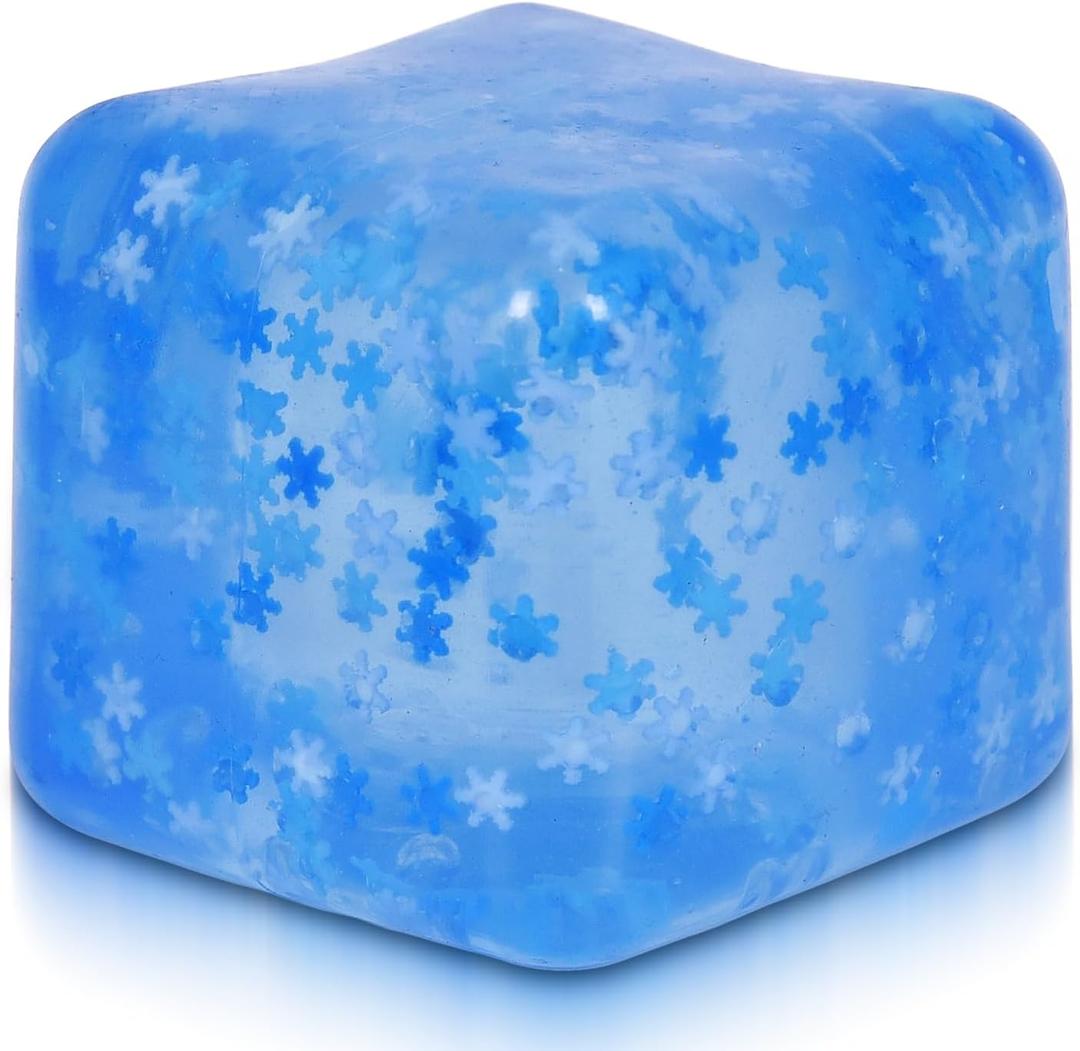 Adult-Size Snowflake 2.76inch/7cm Stress Cube Larger Than Mini Squishy Cubes, Slow-Rise Sensory Fidget for Stress Relief, Focus & Light Hand Exercise Safe for Ages 3+ (Blue)