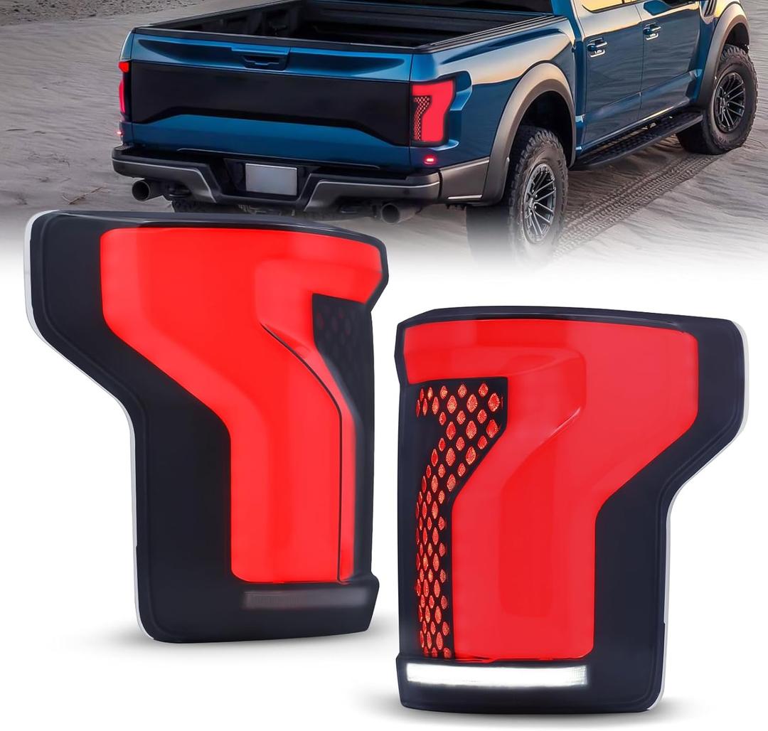JFN LED Tail Lights Compatible For Ford F150 Pickup 2015-2020 W/Red Turn Signals (Not Fit a 2019 XLT/Lariat & BLIND Model & Factory LED Lamp) (Clear)