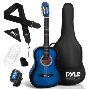 Pyle 36 Inch 6 String Classic Acoustic 3/4 Scale Guitar w/ Digital Tuner, Blue
