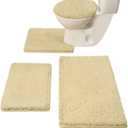 Madeals Bath Rug Set 4 Piece with Toilet Lid Cover, Soft Shaggy Bath Rug Set 3 Piece and U-Shaped Toilet Floor Rug Beige