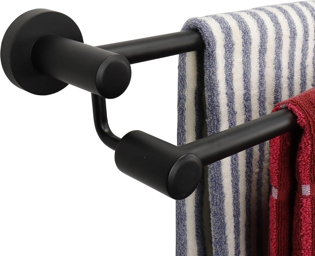 TocTen Double Bath Towel Bar - Thicken SUS304 Stainless Steel Towel Rack for Bathroom, Bathroom Accessories Double Towel Rod Heavy Duty Wall Mounted Towel Holder (Black,24IN) (Round 24 Inch)