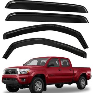 Window Rain Guards Compatible with 20052015 Tacoma Double Cab, Outside-Mount Side Window Deflectors, Smoke Tinted Vent Visors for Truck, Tape-On Automotive Window Visor Accessories