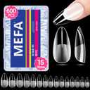 2 x MEFA Nail Tips, Medium Almond 15 Sizes, 600 Pcs Pre-shaped Half Matte Full Cover Acrylic Nail Tips Press on Nails for Nail Extension Home DIY Salon Manicure