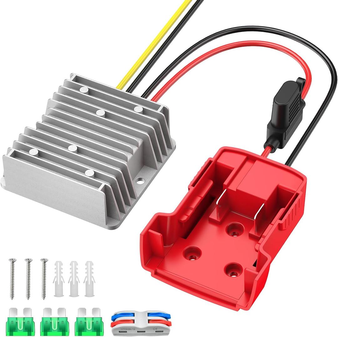 Kzreect 18V to 12V Step-Down Converter Compatible with Milwaukee 18V Battery, DC 12V 20A 240W Voltage Reducer Regulator for Golf Cart RC Car LED Lights DIY Toys