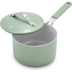 GreenLife 2-Quart Ceramic Nonstick Saucepan with Lid,Dishwasher & Oven Safe, Silicone Stay-Cool Handles, PFAS-Free Ceramic Coated Pots with Lids, Healthy Kitchen Cooking Set, Dream Sage Green