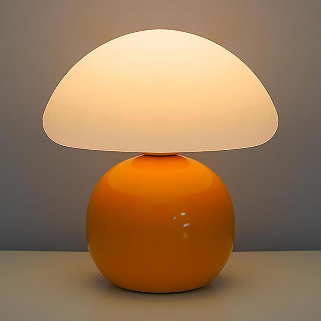 Cute Small Mushroom Lamp, PE Lampshade, Ceramic Base, Adjustable Light Color and Brightness with Power-Off Memory, Safe USB Powered, LED Mushroom Light for Bedroom Living Room (Orange)