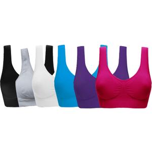 Women's Comfort Workout Sports Bra Low-Impact Activity Sleep Bras (3X-Large, 6 Pack Black White Grey Blue Purple Rose)
