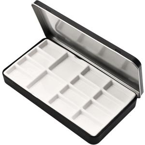 Travel Watercolor Palette, Portable Ceramic Palette 14 Well, Watercolor Palette with Lid, Empty Wet Palette Metal Paint Box with Porcelain Palettes(Black Box with Sponge)