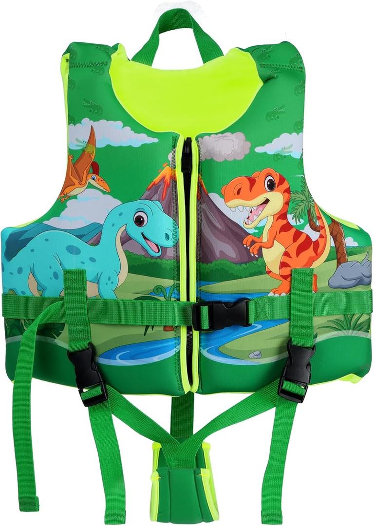 Toddler Swim Vest, Swim Vest for Kids Swimming Jacket with Adjustable Safety Strap, Learn to Swim Aid, Toddler Floaties for 2-6yrs/20-30-40-50 lbs Boys and Girls (Little Dinosaur)