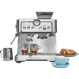Kenmore Espresso Machine  Automatic Coffee Maker with Manual Tamper, Auto Cleaning, Milk Steamer & Frother, Bean Grinder, Brew Professional Barista Style Cappuccino, Caf Latte