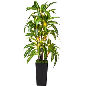 Artificial Dracaena Tree with Lights, 5Ft Fake Plants with Black Tall Planter - Fake Tree Tall Faux Plants Indoor Floor Plant with Moss - Artificial Plants Indoor for Office Living Room Home Decor (58in)