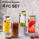 DWTS DANWEITESI Glass Cups 20oz,Glass Cups with Lids and Straws 4 pcs-Coffee Cups,Drinking Glasses Set,Glass Tumbler with Straw and Lid Gift 2 Cleaning Brushes