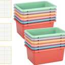 Zonon 12 Pcs Plastic Cubby Storage Bins Classroom Cubby Organization Storage Containers with 1 Pack Self Adhesive Labels Bin for Office Library School Home(Macaron Color)