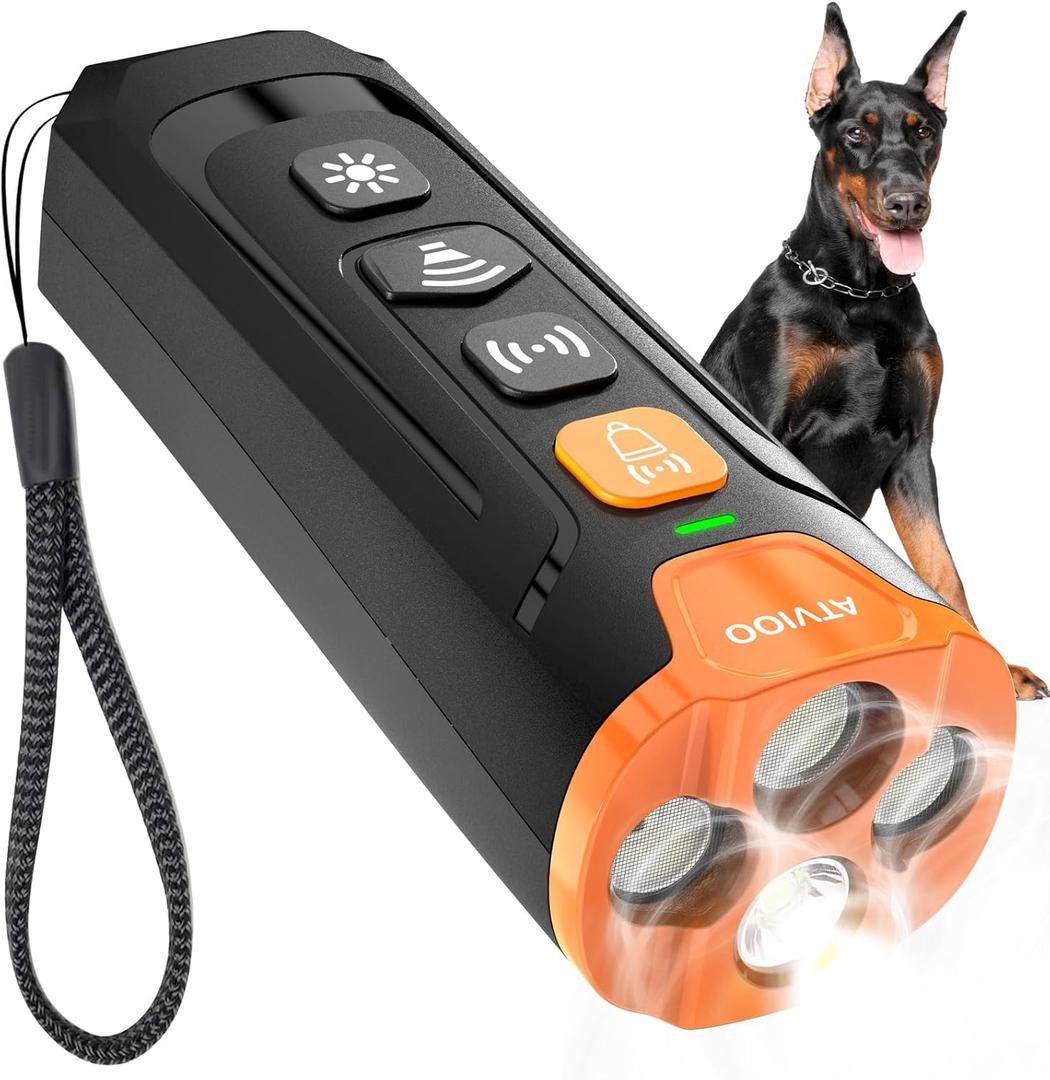 Dog Bark Deterrent Device Ultrasonic Anti Barking Device for Dogs, 3X Emitters, Rechargeable Trainer for Dogs 6M8Y, Indoor/Outdoor (Black)