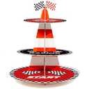xbaiyanr 3-Tier Racing Traffic Cones Cupcake Stand for Race Car Birthday Party Decorations,Race Car Party Supplies, Paper Rounded Table Centerpiece for Cakes, Muffins, Macaroons