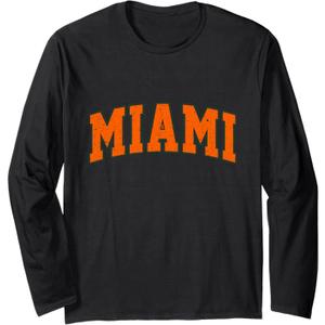 Miami Florida FL Vintage Retro Orange Athletic Sports Gift Long Sleeve TShirt, S