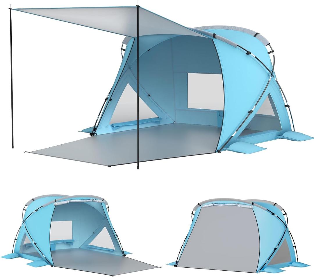 Elegear Beach Tent Sun Shelter with Canopy, CumbreX™ 4-6 Person Pop Up Beach Tent, Easy Setup UPF 50+ UV Protection Portable Lightweight Waterproof Cooler Family Beach Cabana Sun Shade Shelter - Blue