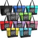 20 Pcs Lab Week Gift Tote Bags Bulk Laboratory Appreciation Gift Thank You Zipper Colorful Reusable Grocery Bags with Mesh Pocket for Laboratory Technicians Scientists Medical Staff