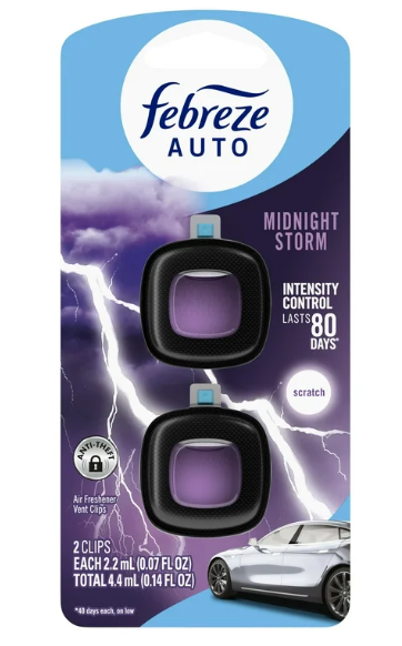 Febreze Car Air Freshener Vent Clip, Midnight Storm, 2 clips each 2.2mL (0.07Fl OZ)