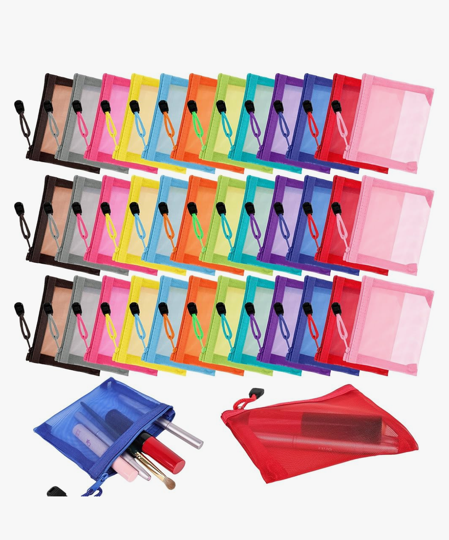 36 Pcs Mini Zipper Mesh Bags Nylon Mesh Cosmetic Bag Small Travel Makeup Zipper Pouch for Women Lipstick Travel School Office