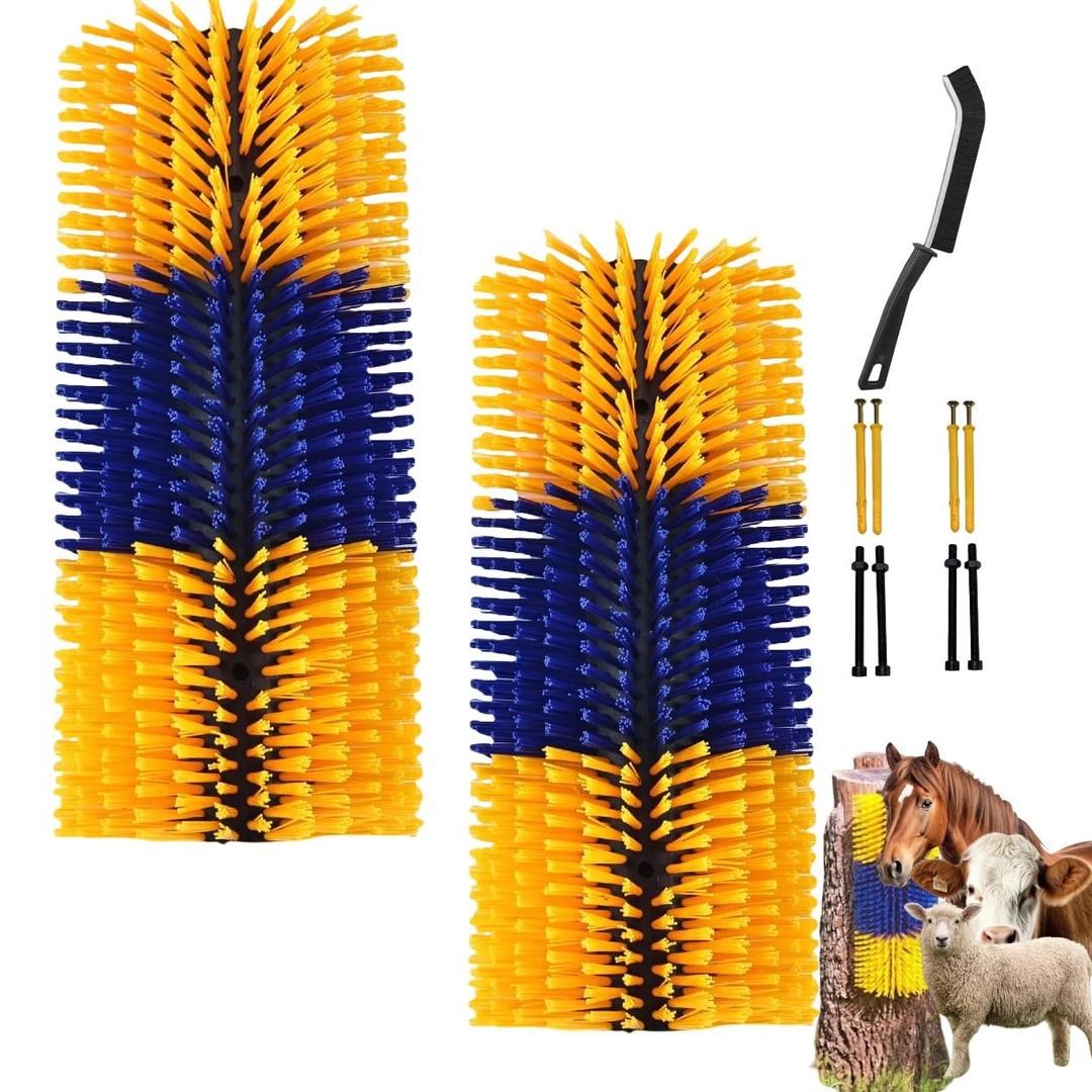 2PCS Livestock Scratching Brush Goat Scratcher Brush Post with Cleaning Tool, Grooming and Massage Scratch Brushes for Goat Horse Cow Sheep, Animals Back Scratching Itch Brushes