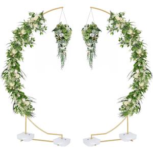 Vincidern 2pcs Curved Gold Metal Wedding Arch Backdrop Stand, 8.2ft Balloon Arch Stand, Event Decoration for Wedding Ceremony, Engagement Party, Celebration Decoration
