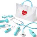 Kids Doctor Kit, 8 Pieces Toddlers Doctor Playset with Medical Storage Bag & Real Stethoscope, Pretend Play Doctor Toys Birthday Gift for Boys Girls Aged 3 4 5 6 (Blue)