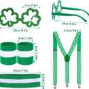 4pcs St. Patrick's Day Accessory Set - Shamrock Suspenders, Glitter Glasses, Striped Wristbands & Headband for Leprechaun Costume Irish Party Outfit