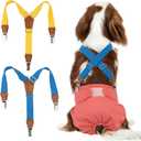 Pet Soft Dog Suspenders 2 Pieces Female Dog Diaper Suspenders for Dogs Diaper Keeper Suspender for Doggy Skirt, Dress, Diapers (Gold & Blue, S/M)