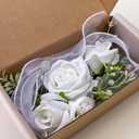 Fnize White Wrist Corsage and Boutonniere Set for Bride Groom Bridesmaids Groomsmen Wedding Homecoming Flowers Prom Suit Accessories, Rose Boutonniere and Corsage Wristlet Flower
