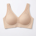 Angelhood Jelly Wireless Bras for Women Lace V Neck Push up Seamless T Shirt Bra Comfortable No Underwire Bra with Adjustable Straps Beige