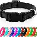 azuza Reflective Dog Collar, Soft Neoprene Padded Pet Collar with ID Tag Ring, Adjustable for Puppy and Small Dogs, Black, XS