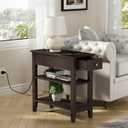 ChooChoo Narrow End Table with Charging Station, Side Table Living Room with USB Ports & Power Outlets and Hidden Drawer, 3-Tier Skinny Nightstand with 2 Open Storage Shelves For Small Place(Espresso), 12" x 24" x 24"